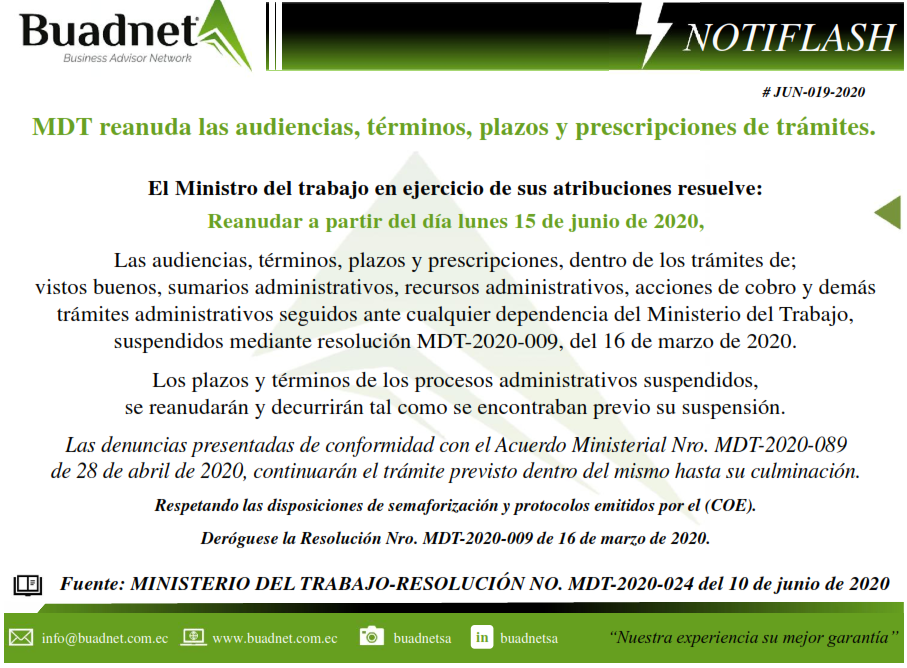 MDT reanuda las audiencias, términos, plazos y prescripciones de trámites.