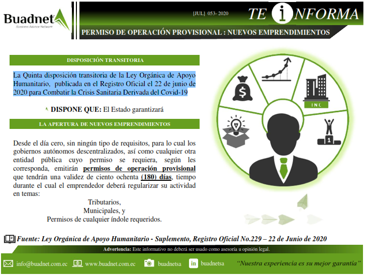 LaQuintadisposición transitoriade laLeyOrgánicadeApoyoHumanitario, publicadaenelRegistroOficial el22de juniode2020paraCombatirlaCrisisSanitariaDerivadadelCovid-19