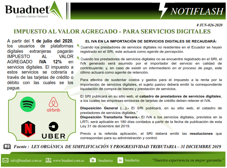 Apartir del 1de juliodel 2020,los usuarios de plataformasdigitales extranjeras pagaránIMPUESTO AL VALORAGREGADO IVA 12% 