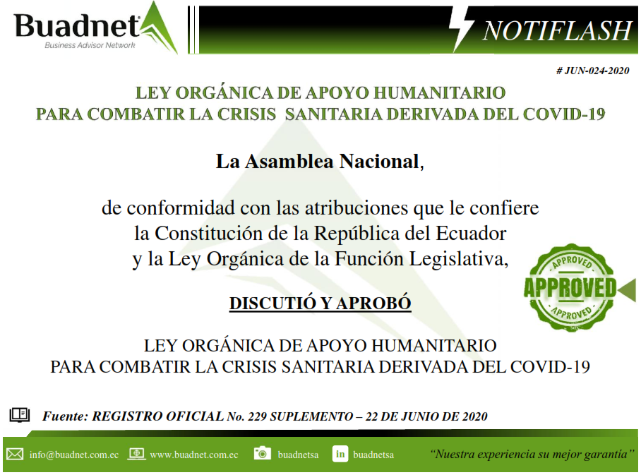 LEY ORGÁNICA DE APOYO HUMANITARIO 
PARA COMBATIR LA CRISIS SANITARIA DERIVADA DEL COVID-19