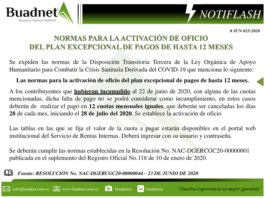 NORMAS PARA LA ACTIVIDAD DE OFICIO DEL PLAN EXCEPCIONAL DE PAGOS DE HASTA 12 MESES 