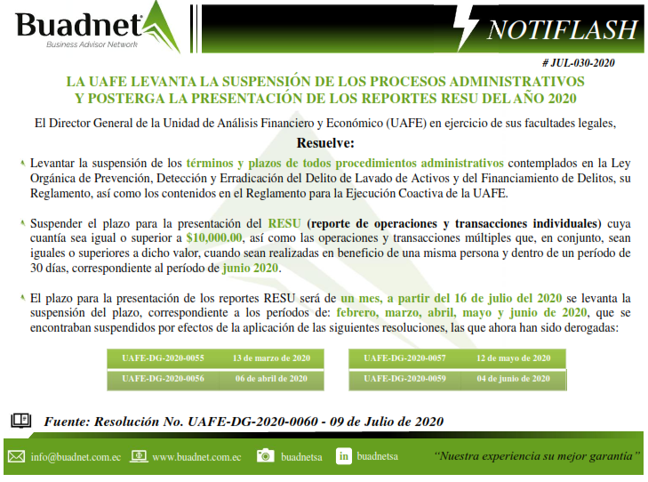 El Director General de la Unidad de Análisis Financiero y Económico (UAFE) en ejercicio de sus facultades legales,